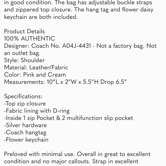 VINTAGE Y2K COACH HOBO LEATHER TRIM PINK CREAM SHOULDER BAG PURSE A04J-4431 - Picture 8 of 8